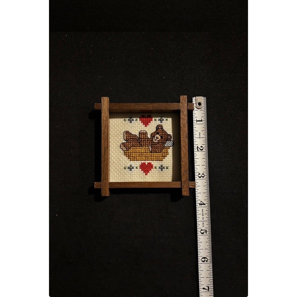 Country Hearts Teddy Bear Cross Stitch Framed Quilted Pattern